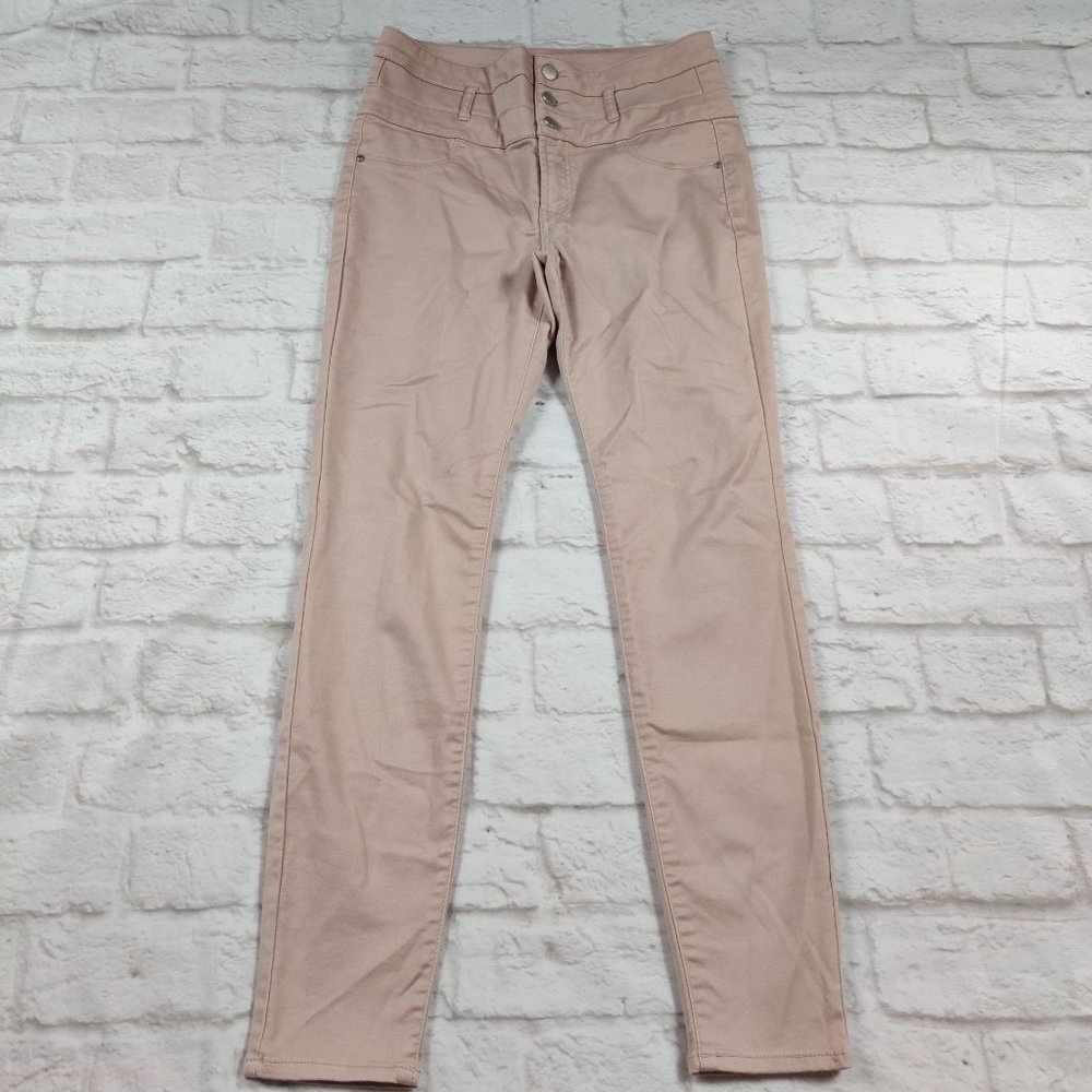 Refuge womens high waisted stretch casual slim fit pants dusty rose pink sz 8